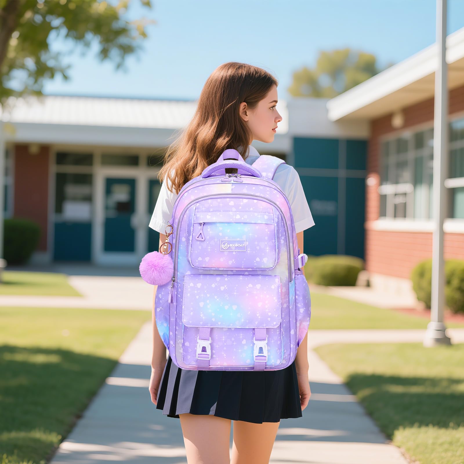 Amythe Mochila Escolar Niña Primaria 3 Piezas, Mochila para Niñas y Bolsa de Almuerzo 7 a 12 Años, Mochilas Escolares Chica Impermeable e Ligera, Morado