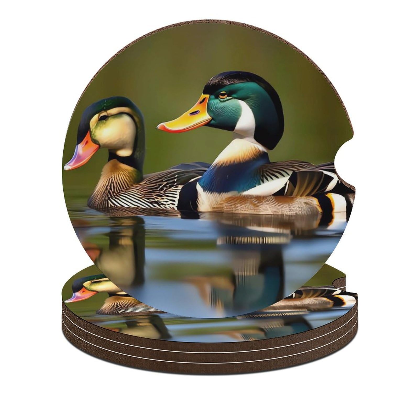 Porte-gobelet absorbant voiture dessous de verre canard colvert liège