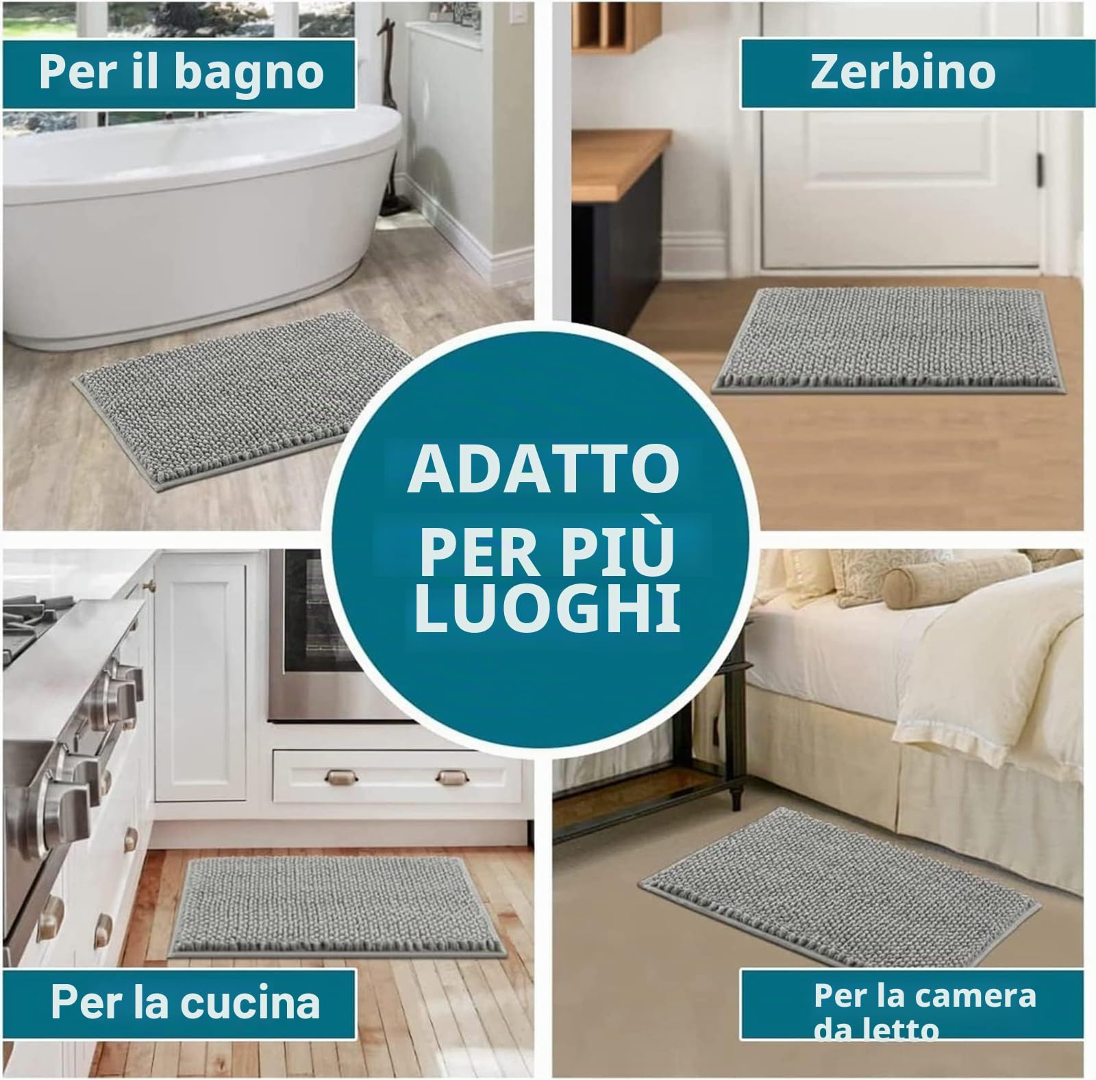 Tappeto Bagno Ciniglia Tappetino da Bagno Alta densità e Assorbente In Microfibra Shaggy Tappeto da Bagno Antiscivolo ad Asciugatura Rapida Lavabile (Grigio Chiaro,150 x 50 cm)
