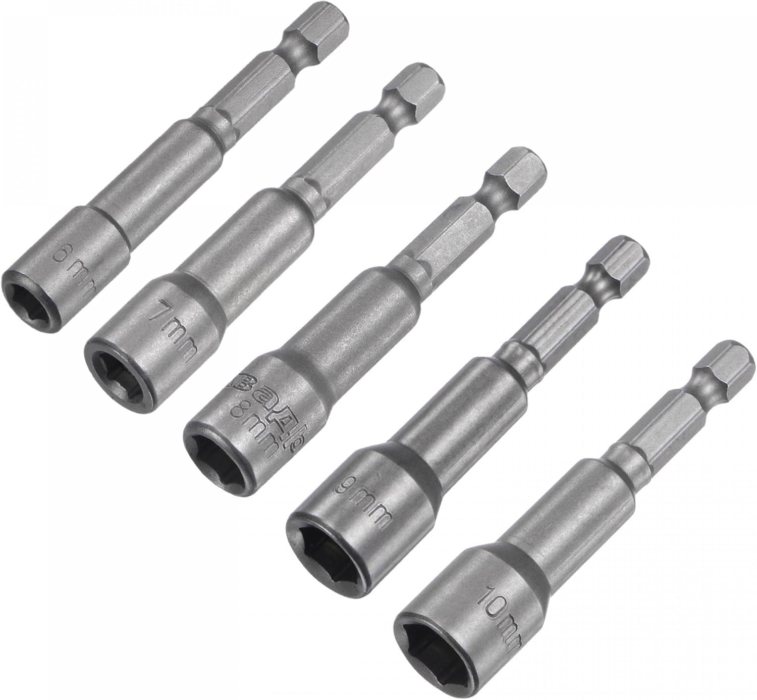 uxcell Quick-Change Nut Driver Bit Set, 1/4" Hex Shank 6mm 7mm 8mm 9mm 10mm Magnetic Nut Setter Drill Bits, 2.5" Length, CR-V