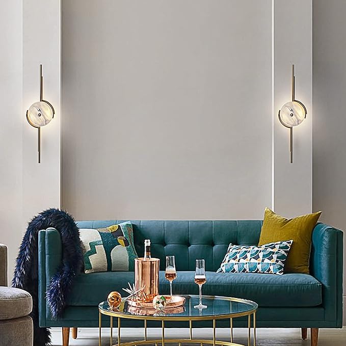 FairUo Wandlampen, Natural Marble Light Art Wall Lamp, Modern Metal Wall Lamp, Creative Slaapkamer Woonkamer Veranda Corridor Wall Lamp Geschikt Voor Restaurants, Zalen, Woonkamers/Wit Licht