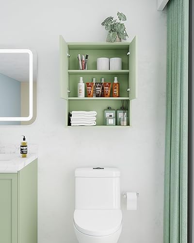 Miniatura 7 de Armario de baño, bisagra amortiguadora de montaje en pared, gabinete de almacenamiento sobre inodoro de 23 x 29 pulgadas y estantes ajustables,