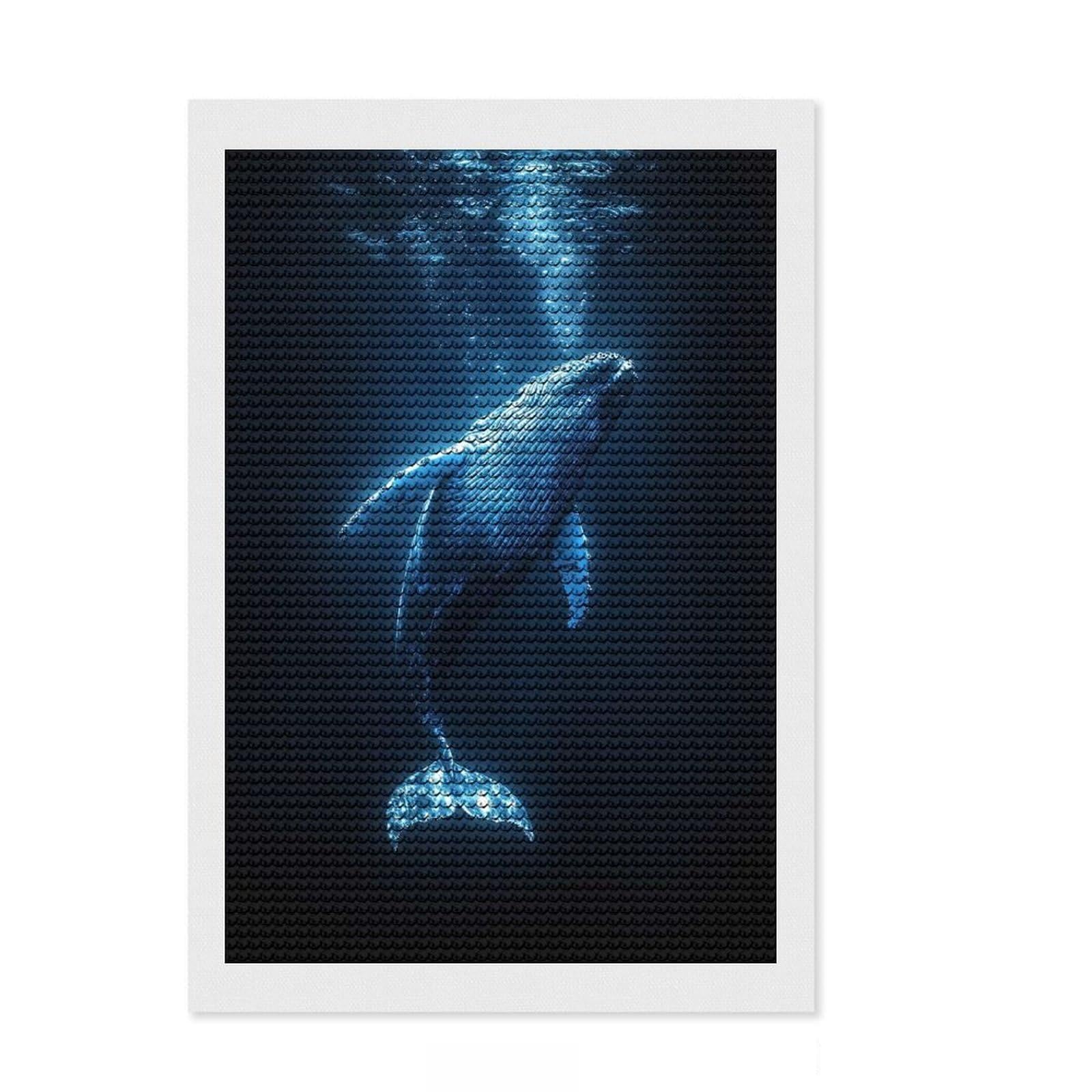 Junmoney Humpback Whale Underwater Diamond Art Kit 8"x12", Finish and Display, with Tool Kit, Living Room Decor, Birthday Gift, Neat Printed Canvas