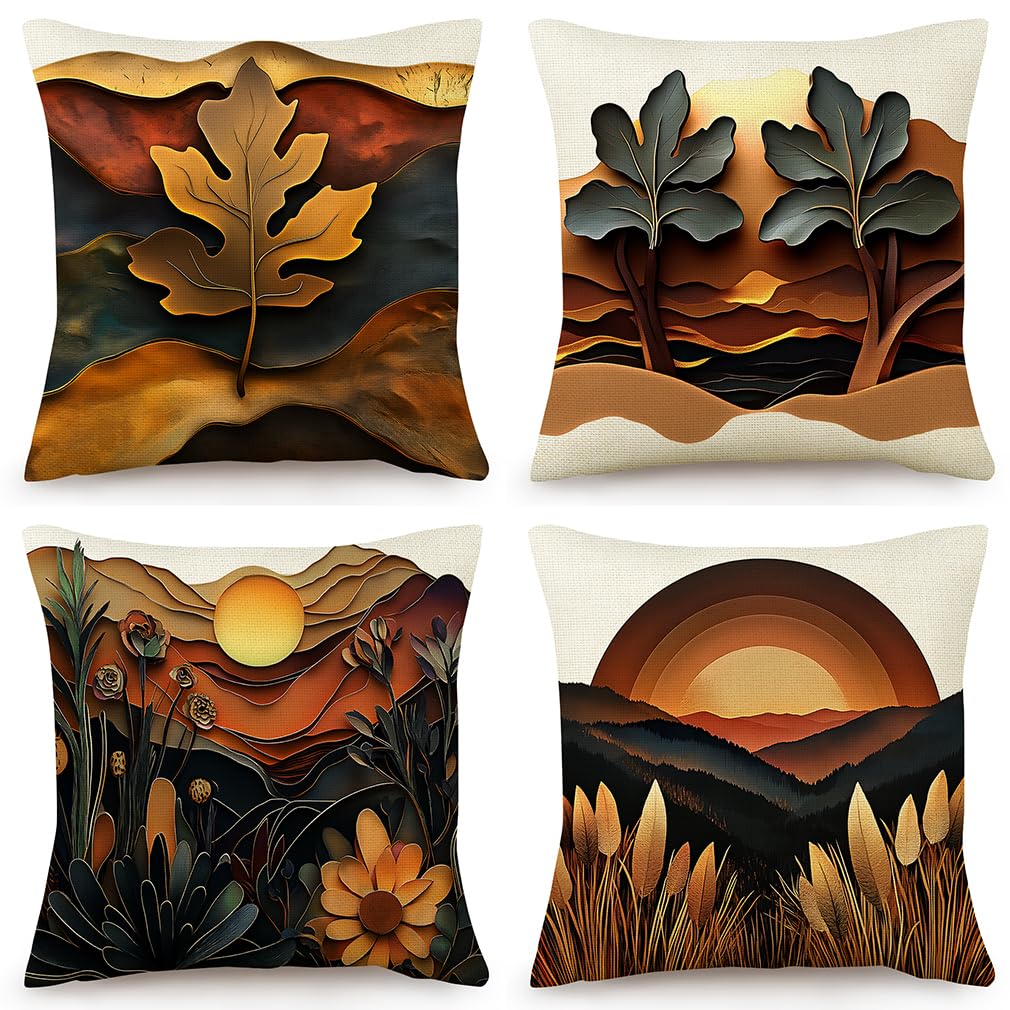 Housse coussin 60x60 coucher de soleil coton lin chambre et canapé