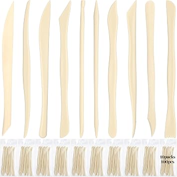 Ferrochef 10 Set 100 Pcs Clay Sculpting Tools 10 Different Shapes Pottery Tools Plastic Clay Carving Cutters Supplies Pottery Trimming Supplies for Carving Ceramics Plastilina Molding DIY Embossing