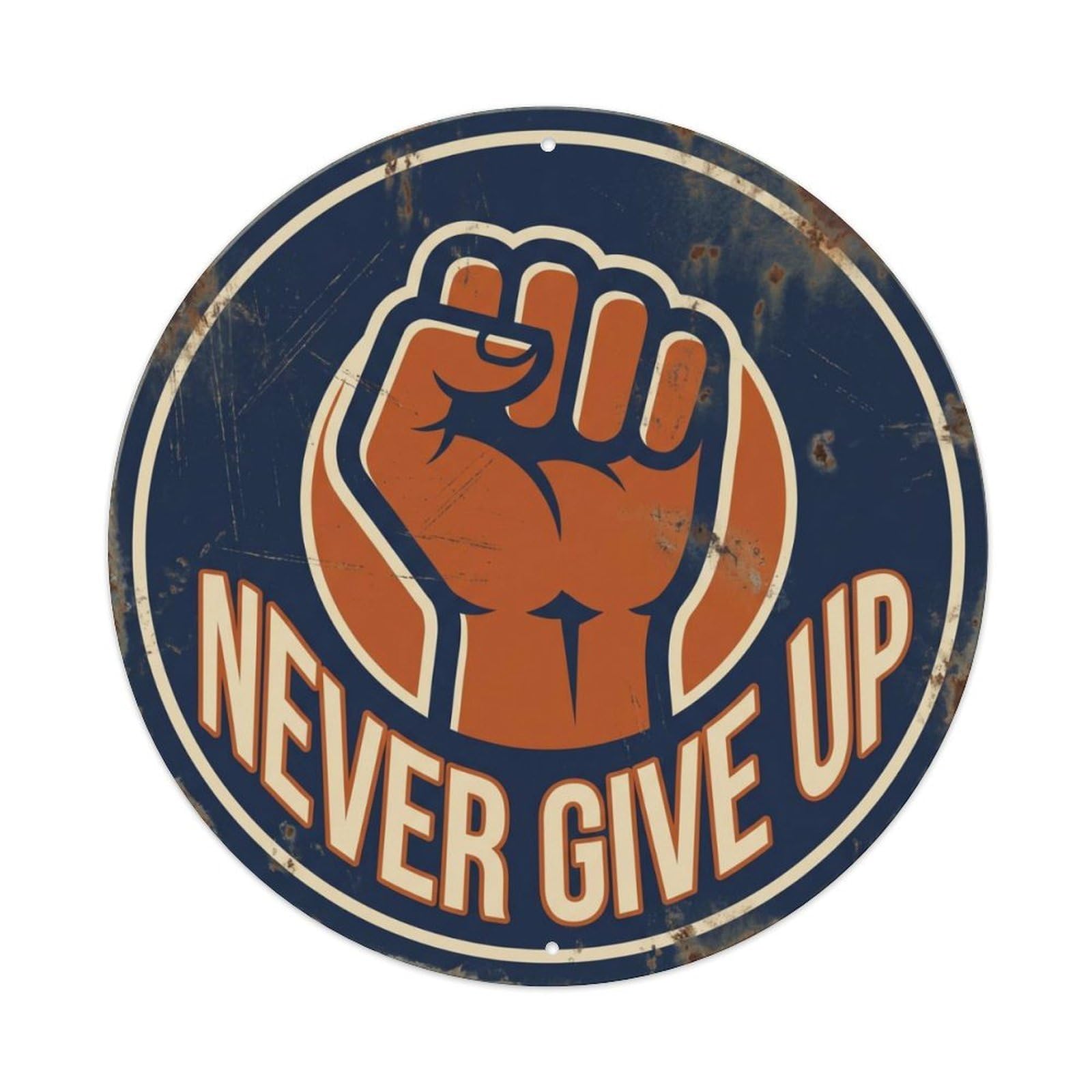 Fqcyn Style Never Give Up Vintage Hanging Accessory Retro Slogans Metal Tin Sign Plaque Wall Decor For Cafe, Club Bar, Office, Home Garden Round Metal Poster 8X8inch