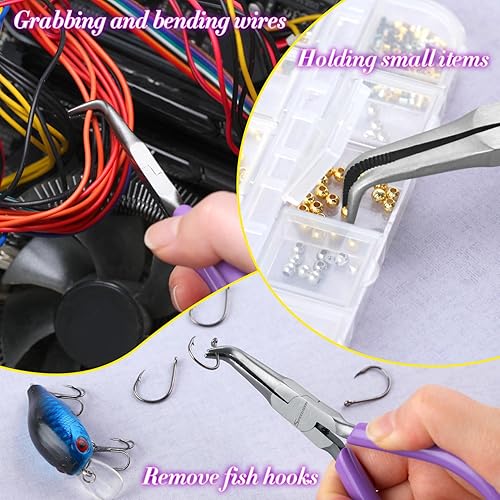 Miniatura 6 de SPEEDWOX Alicates de punta de aguja doblada con mandíbula dentada, mini alicates de punta larga doblados de 45 grados, alicates removedor de aguja,