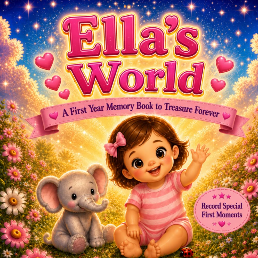 Ella's World | A Personalized Baby Memory Book: Baby Milestone Keepsake to Record First Smiles, First Steps & Precious Memories (Three Hearts Personalized Baby and Toddler Books (Ella))