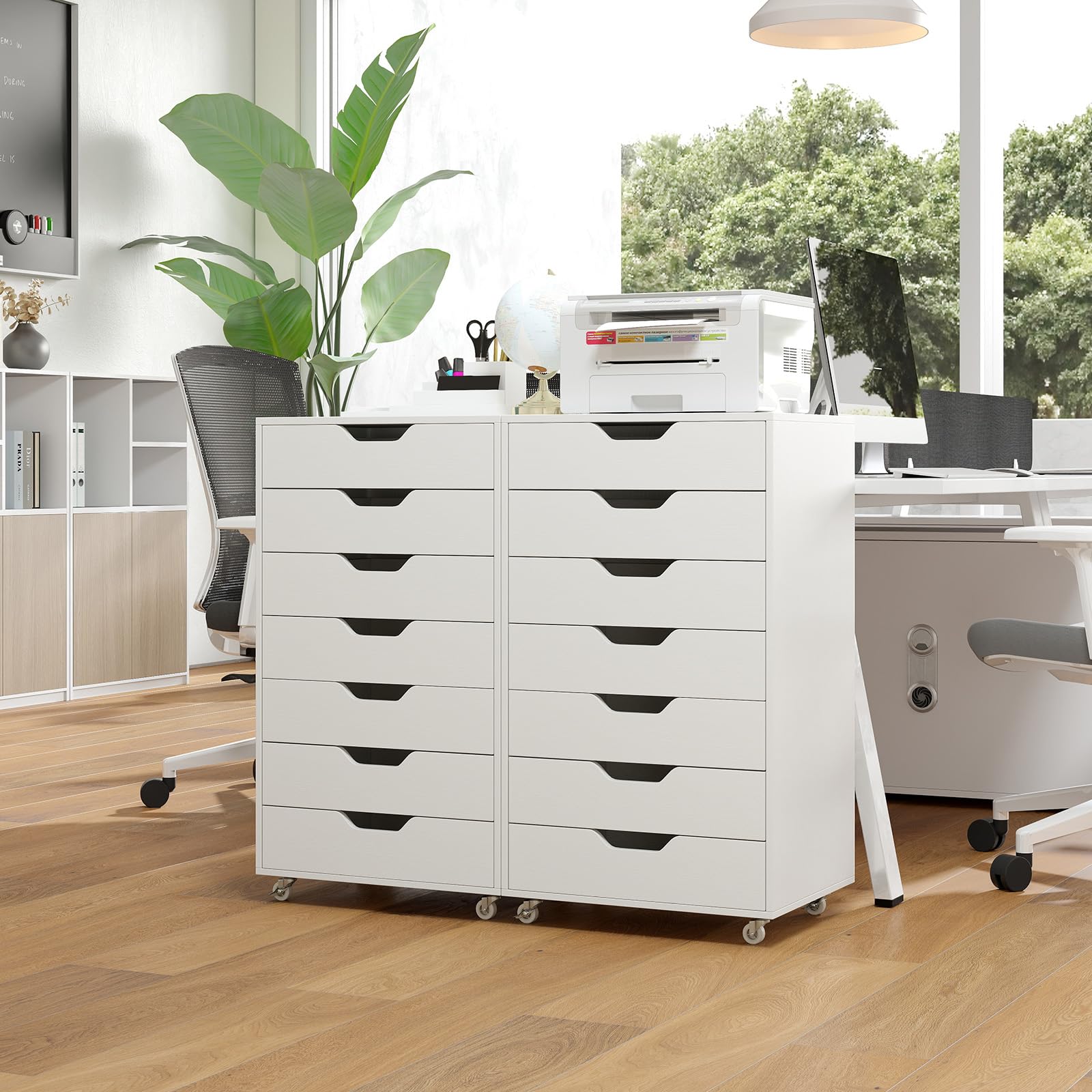 COSTWAY Cajonera Escritorio con Ruedas, 49x40x87 cm, Cajonera Oficina Móvil con 7 Cajones, Archivador Móvil de Madera para Oficina, Estudio, Salón, Dormitorio, Armario de Almacenamiento (Blanco)