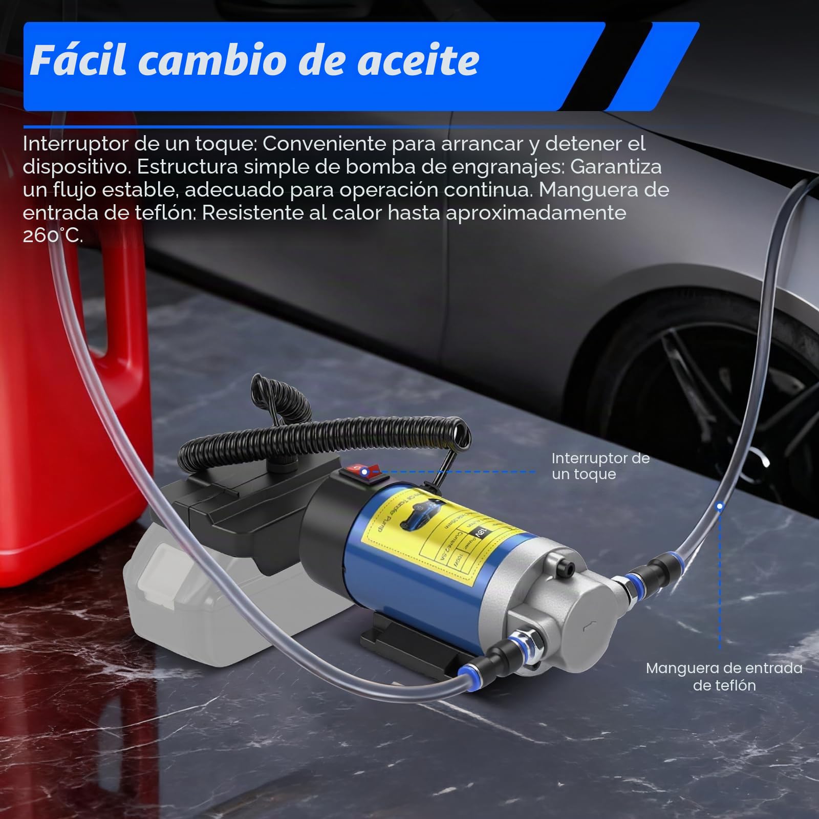 Bomba de Transferencia Diésel sin cable 100W para Makita 18V (sin Batería) | Bomba Portátil de Extracción de Aceite de Motor, con 2 Mangueras, para Tractor, Caravana, Barco, Camión