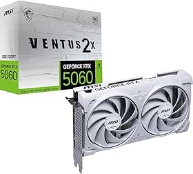 MSI Placa gráfica NVIDIA GeForce RTX 5060 8G Ventus 2X OC branca GDDR7 de 128 bits, frequência de aumento de até 2535MHz, PCIe Gen 5, DLSS 4, DP 2.1 x 3, HDMI 2.1 x 1, SFF Ready