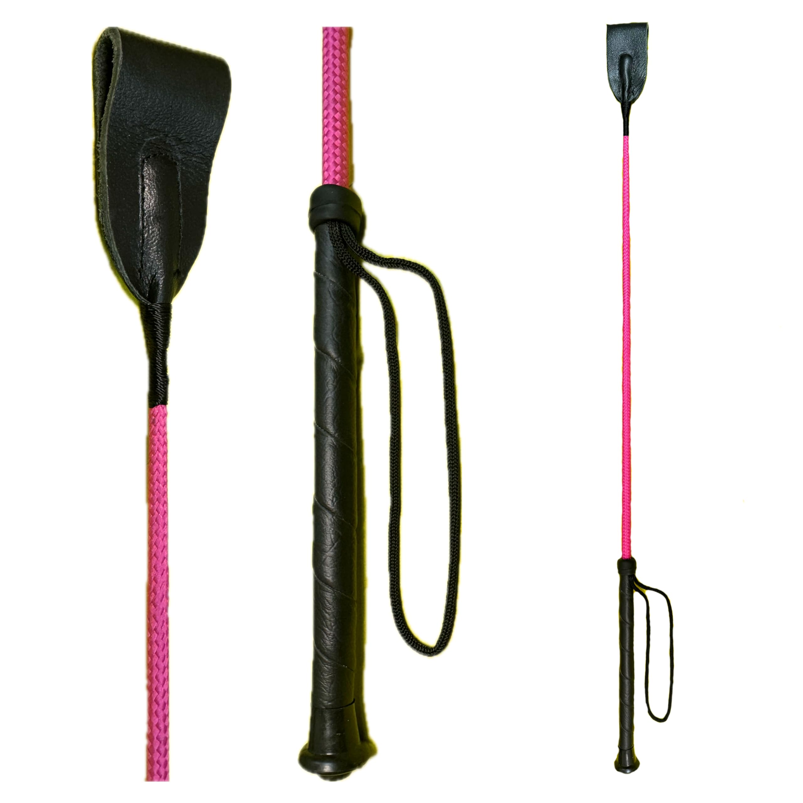Riding Crop with leather slapper and with NEW 100% Fiberglass shaft, horse whip - Color Choice (Fuchsia, 24 inches Long)
