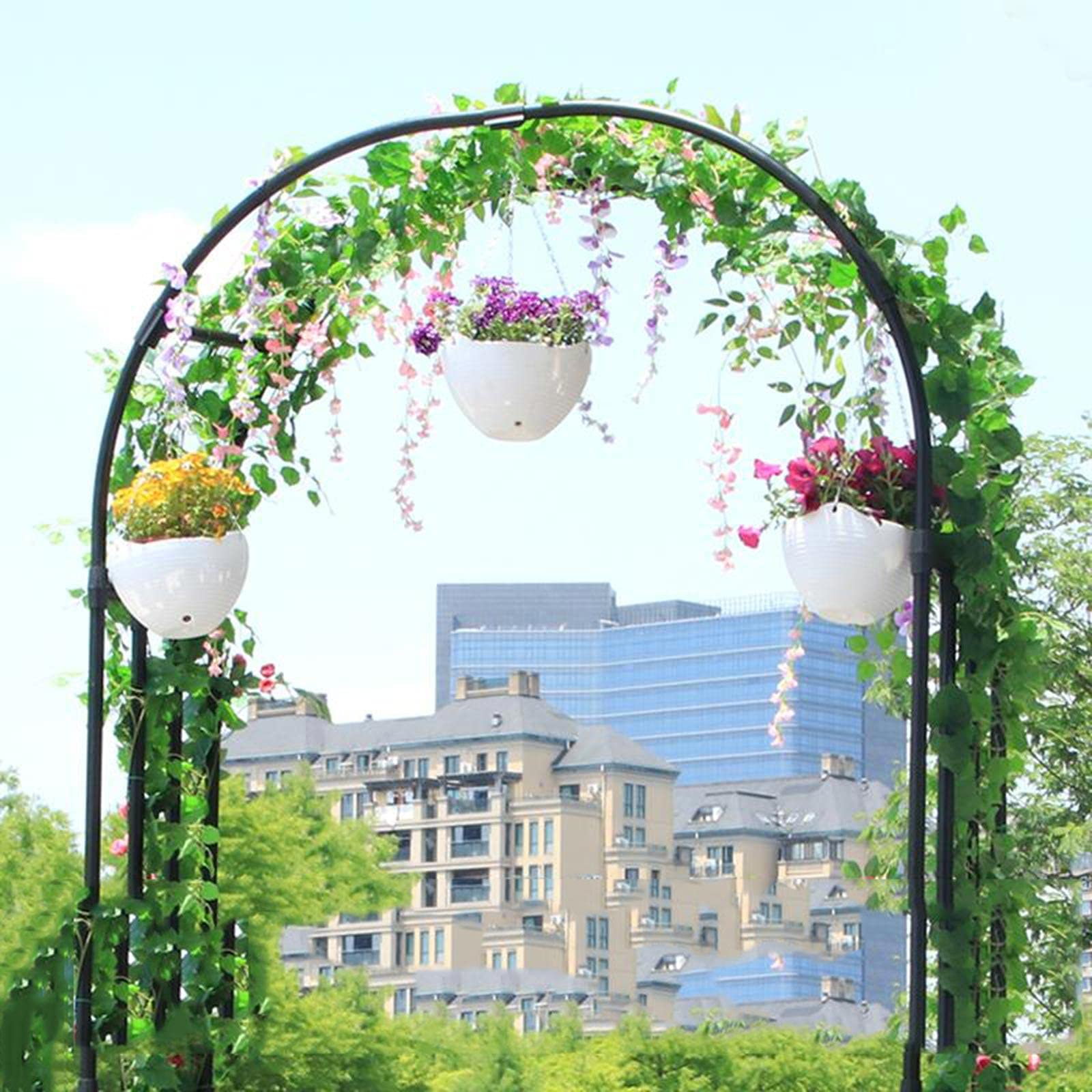 Arche de jardin en métal noir avec treillis solide pour plantes grimpantes de 3m