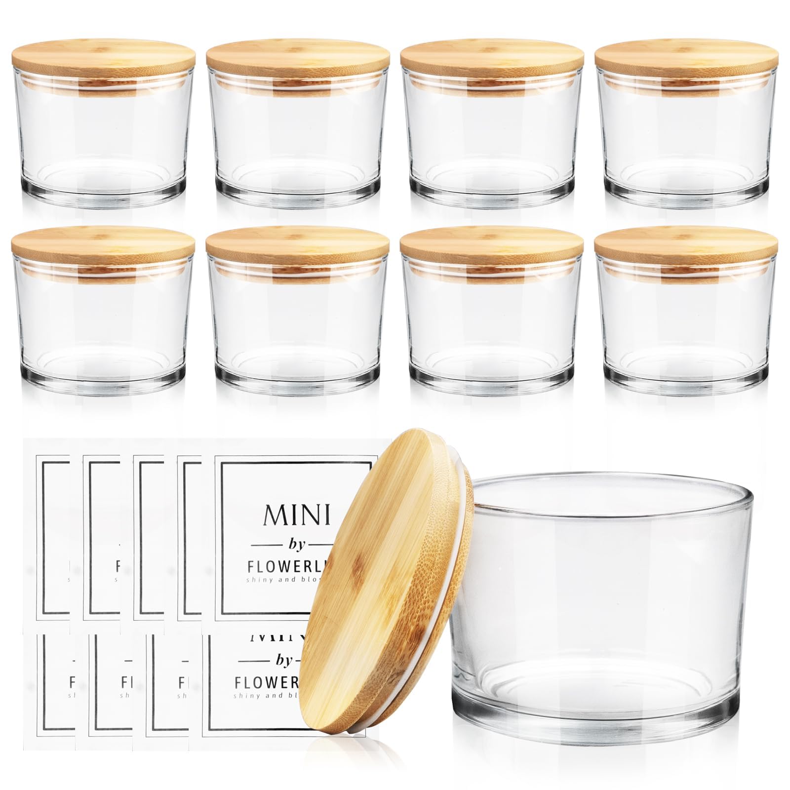 9Pcs 16 oz Clear Candle Jars with Bamboo Lids, for Making Candles(450ml)