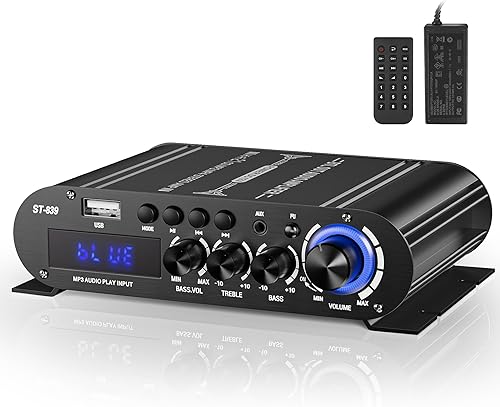 Miniatura 9 de Facmogu ST-839 2.1CH Mini amplificador estéreo Bluetooth, RMS 25Wx2+40W amplificador de potencia de salida de subwoofer, entrada USBAUXRCA Receptor