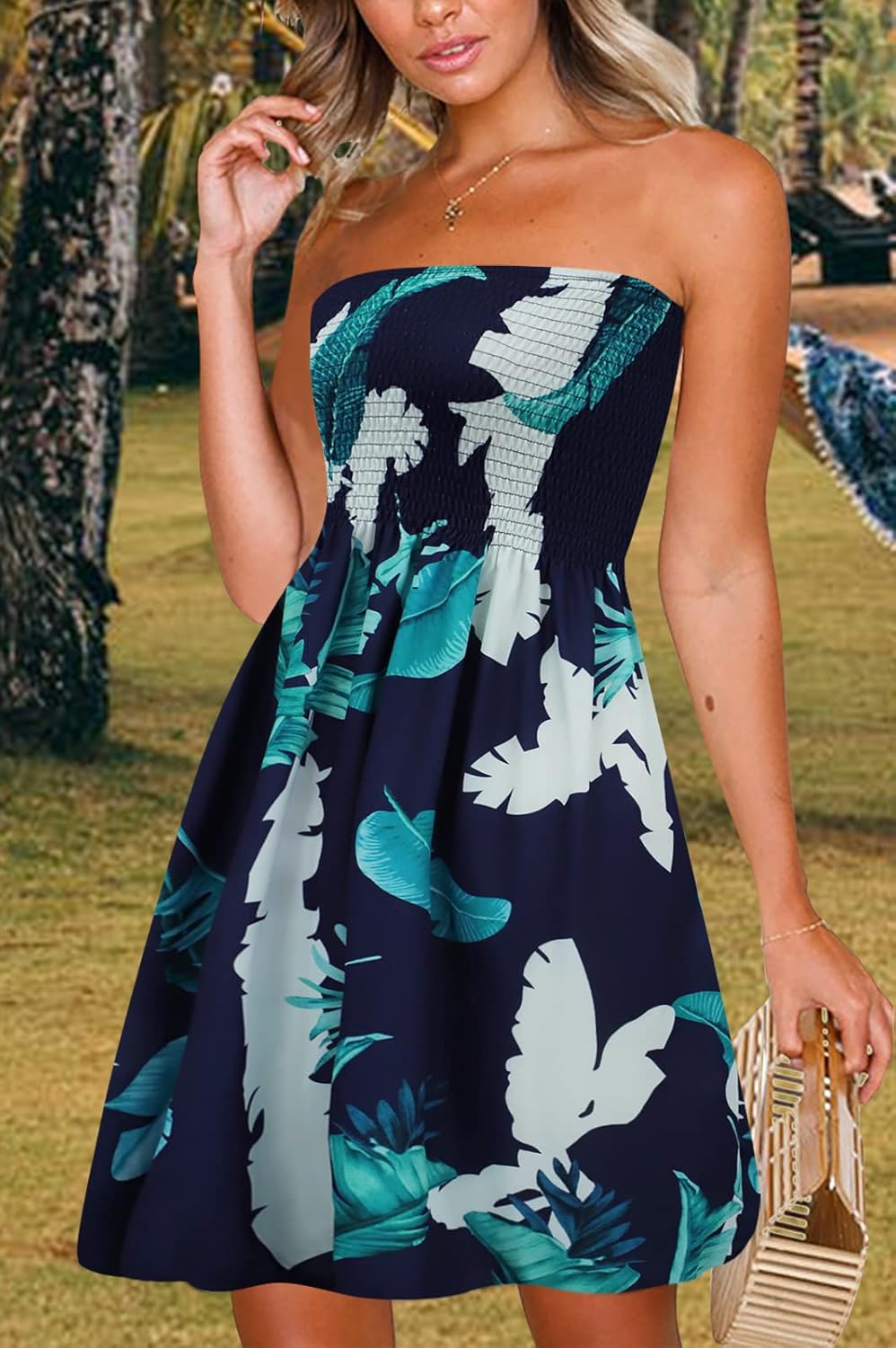 Zyyfly Womens Summer Beach Dresses Strapless Cover Ups Dress Tube Top Sundresses - Image 3