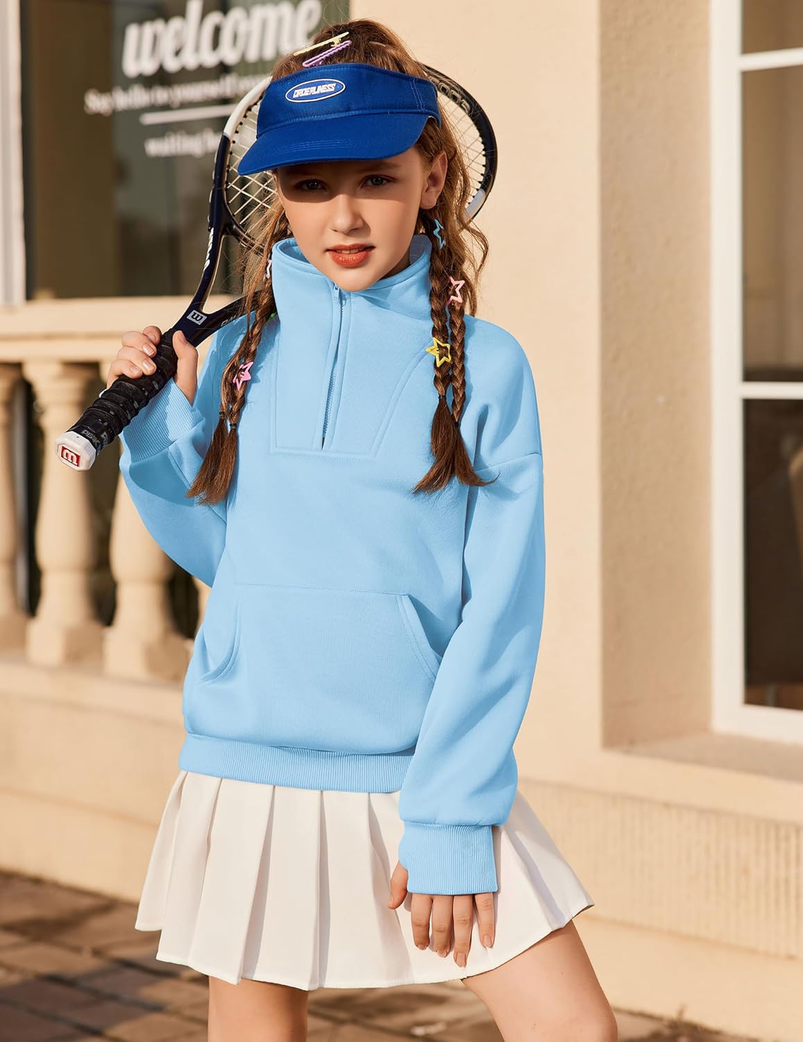 Zaclotre Girls Sweatsuit 2 Piece Outfits Fall Winter Fleece Half Zip Thumb Hole Sweatshirts and Sweatpants Joggers Set - Image 6