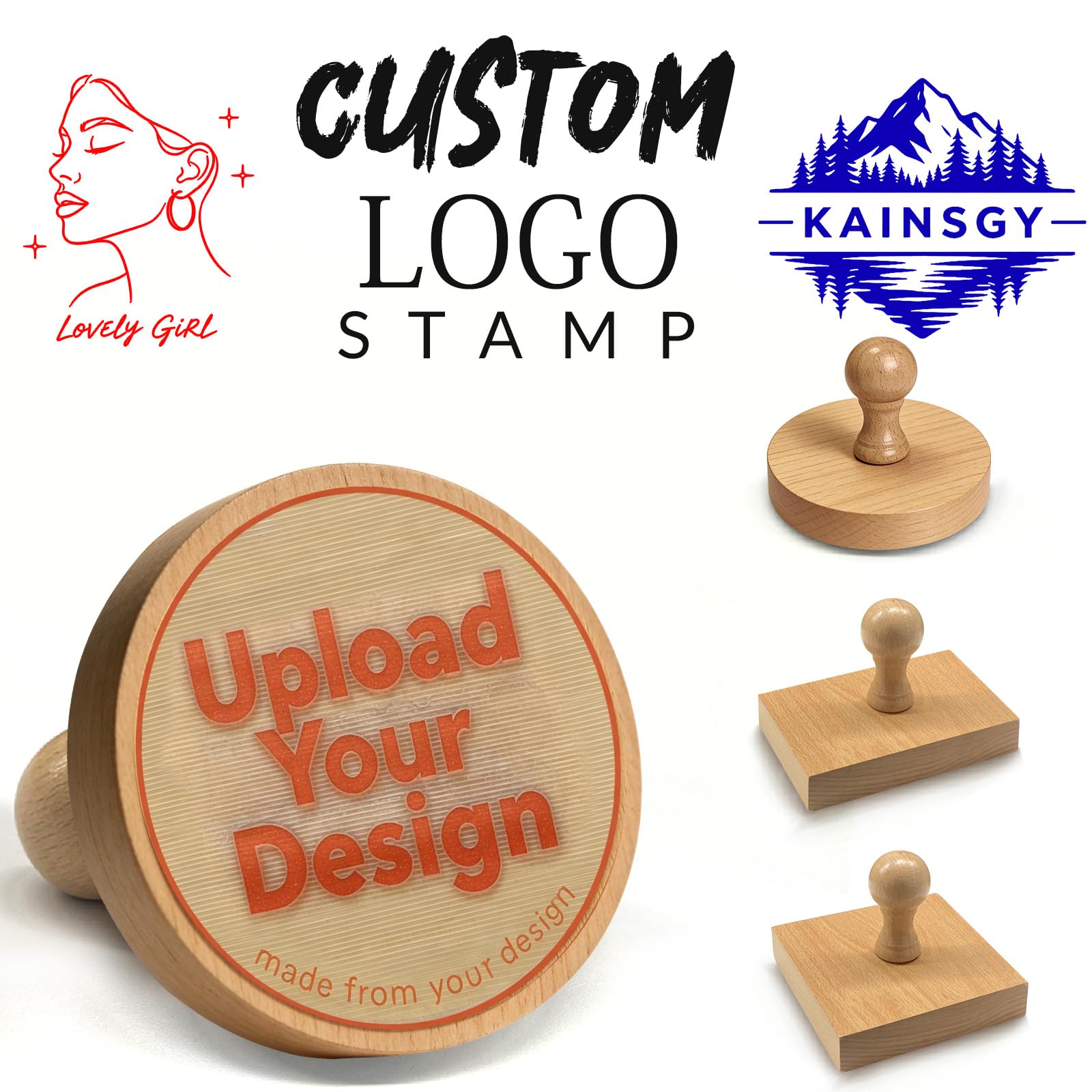 Custom Rubber Stamp with Logo Personalised Wooden Rubber Stamp Create Your Own Stamp for Business Branding Packaging Crafting & Address,Round