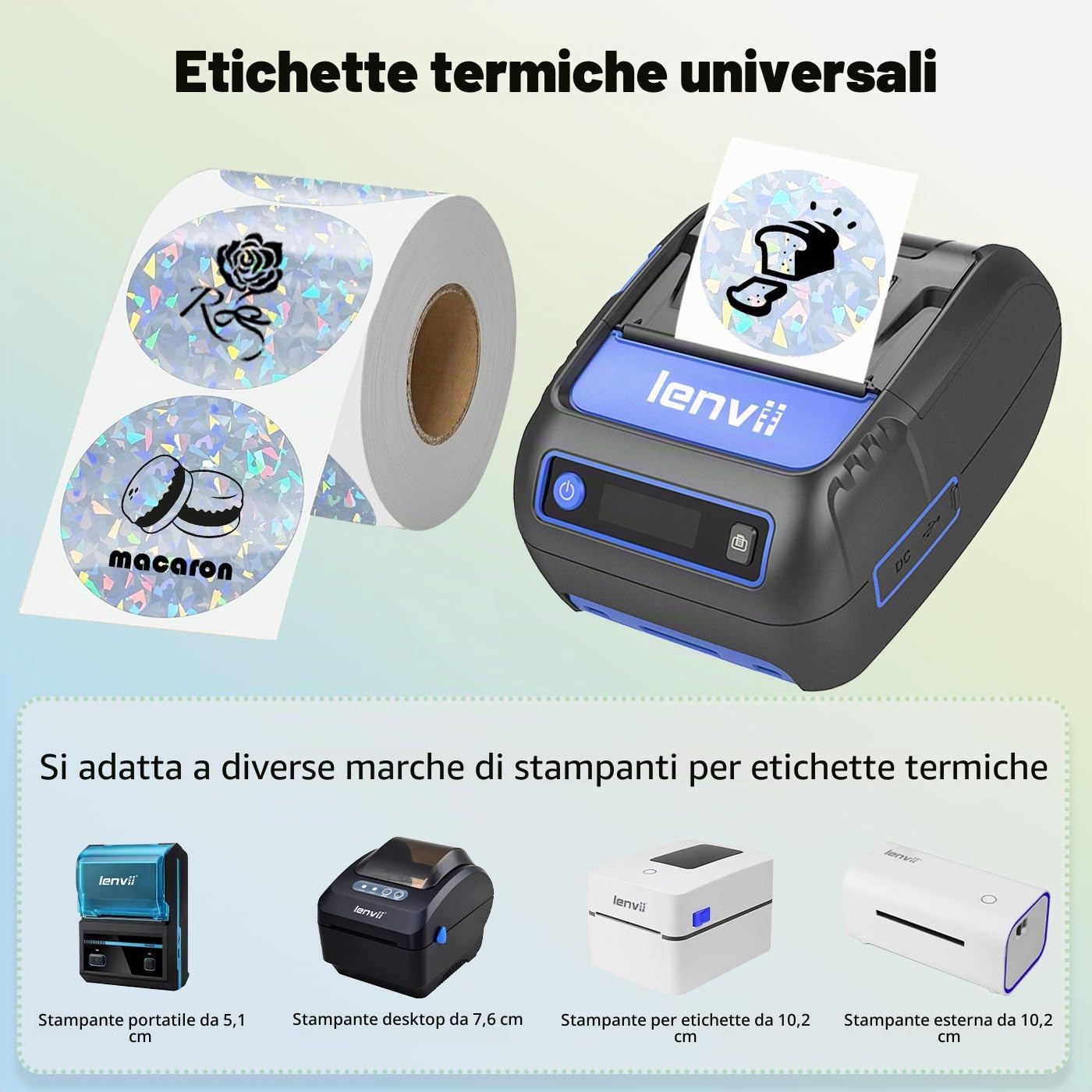 LENVII Argentate 50x50 mm Rotonde Etichetta Termica(Motivo Diamante)1040 pz | Olografiche Argento Etichetta, 8 Rotoli × 130,Resiste a Atrappi,Acqua,Olio,Graffi,Stampa Nitida e forte Adesione,per Termiche
