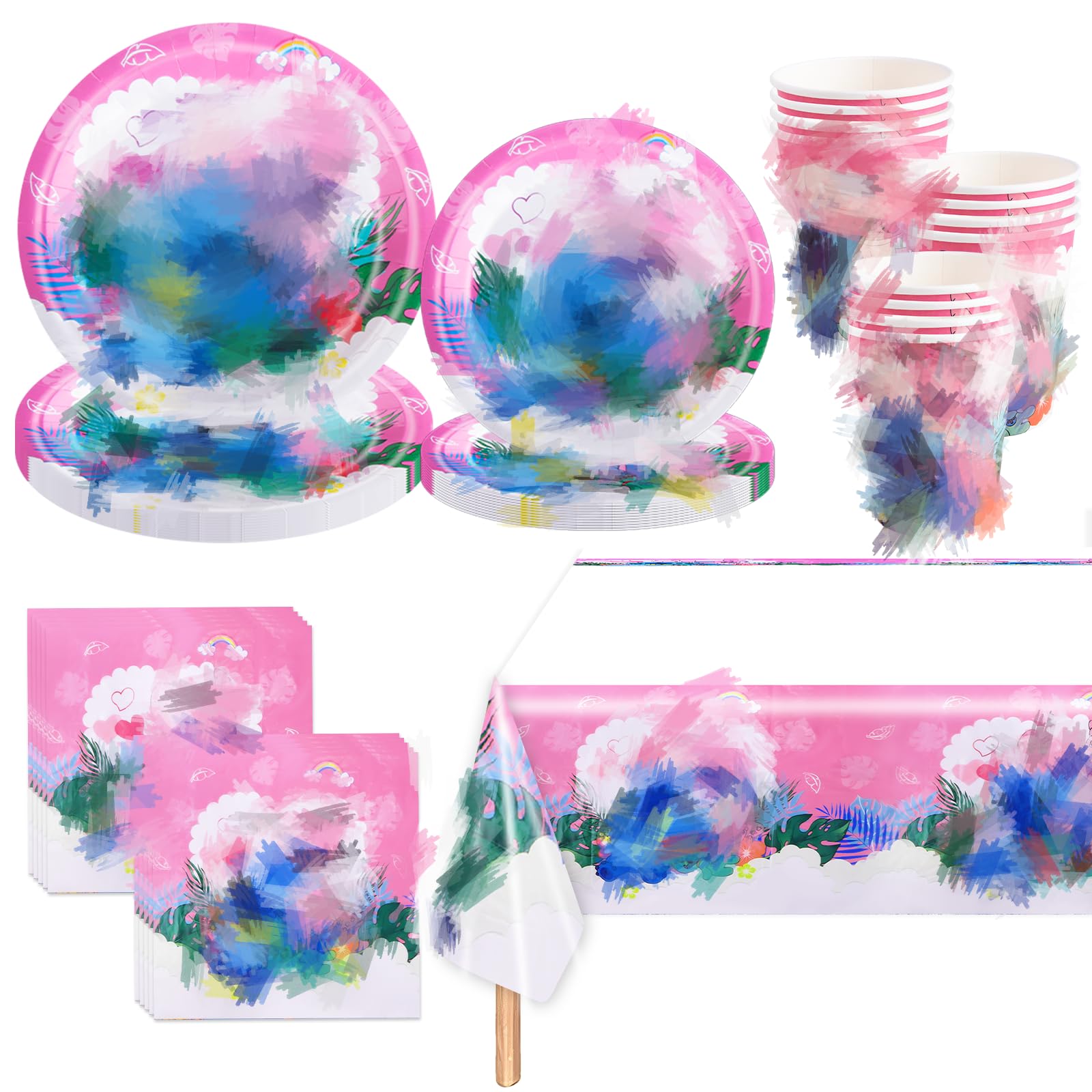 81Pcs Birthday Party Decorations,Party Tableware Set Includes Plates Cups Napkins and Tablecover, Birthday Decorations For Girls Kids' Banquet Tableware, Birthday Supplies For 20 People (Sti)