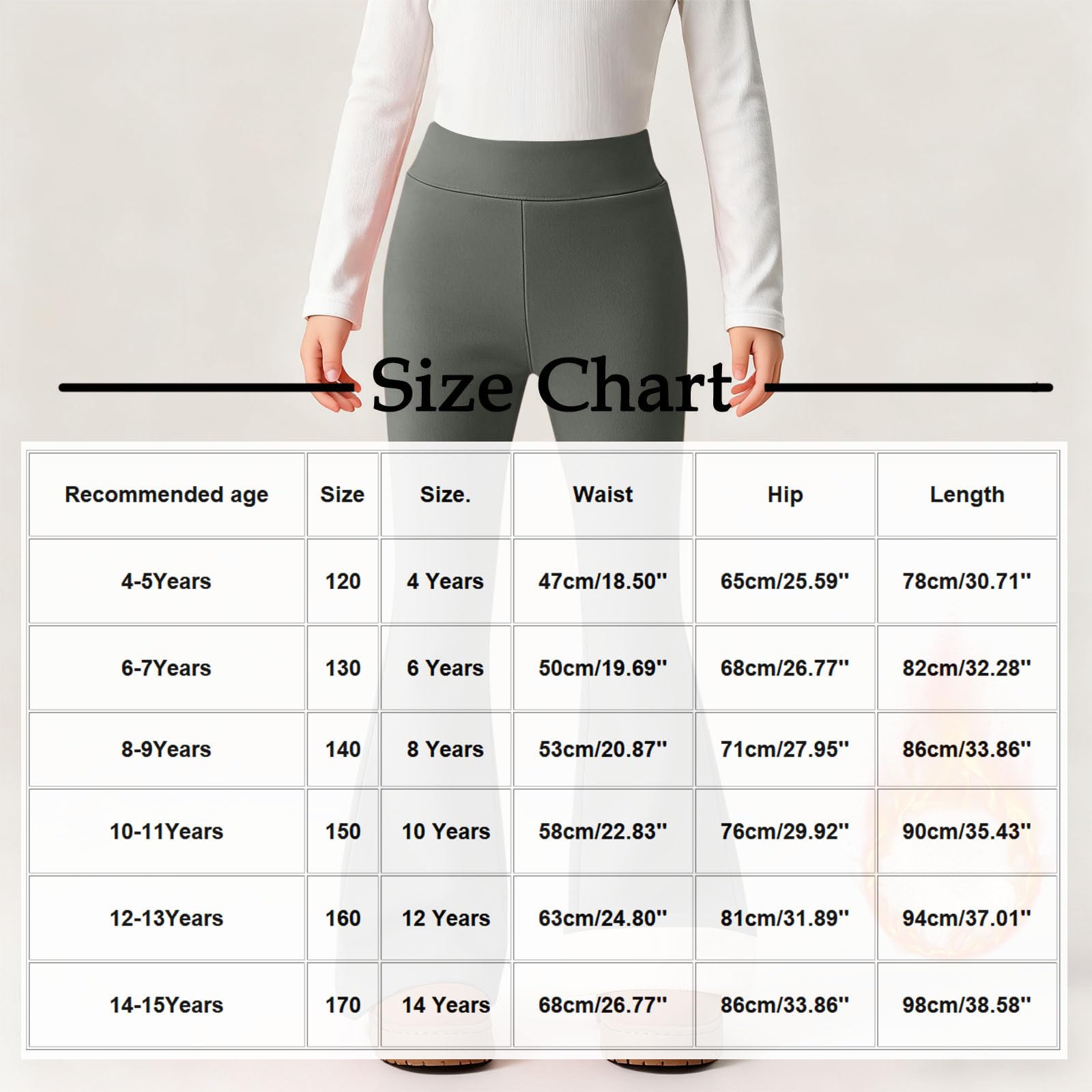 Leggings évasés doublés en polaire pour enfants - Pantalon thermique chaud décontracté épais uni - Collants solides - Pantalon de yoga - Coupe ajustée - Pantalon d'école