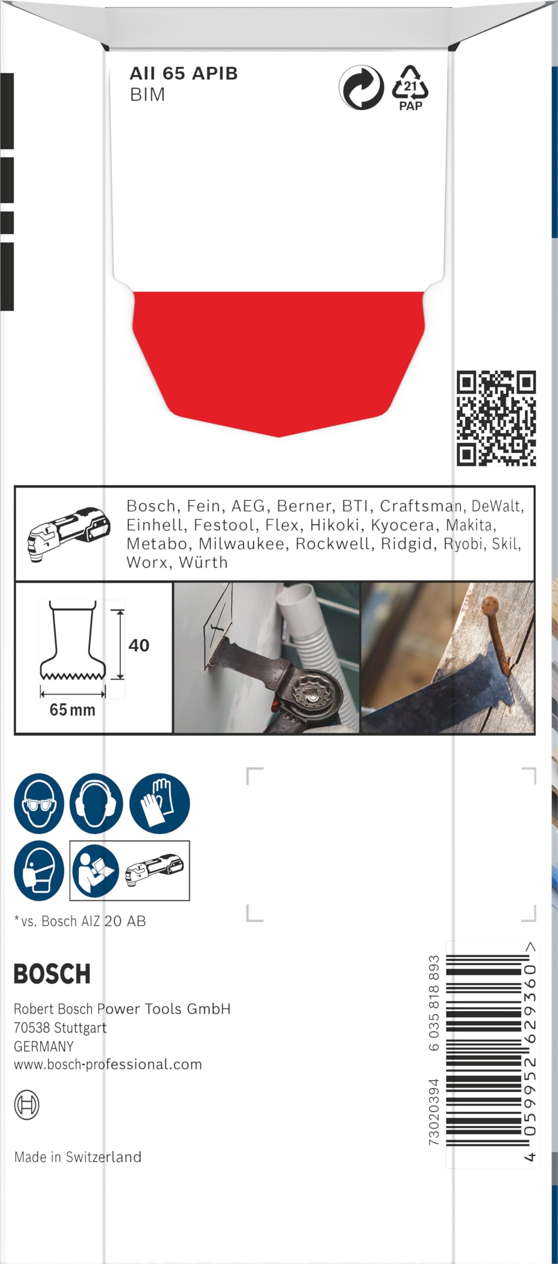 Bosch 5 x PRO Multi Material AII 65 APIB arkusz do narzędzi wielofunkcyjnych (do drewna z gwoździami, metal typu sandwich, szerokość 65 mm, profesjonalne akcesoria, narzędzie wielofunkcyjne)