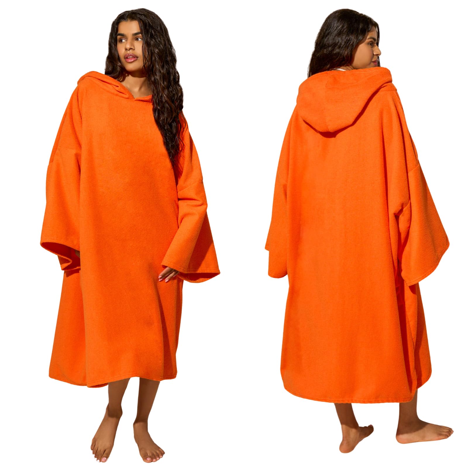 Brentfords Towel Poncho Adult Womens, Quick Dry Beach Towels for Adults Hooded Large Bath Swim Surf Beach Absorbent Soft Microfibre Towel Changing Robe, Orange