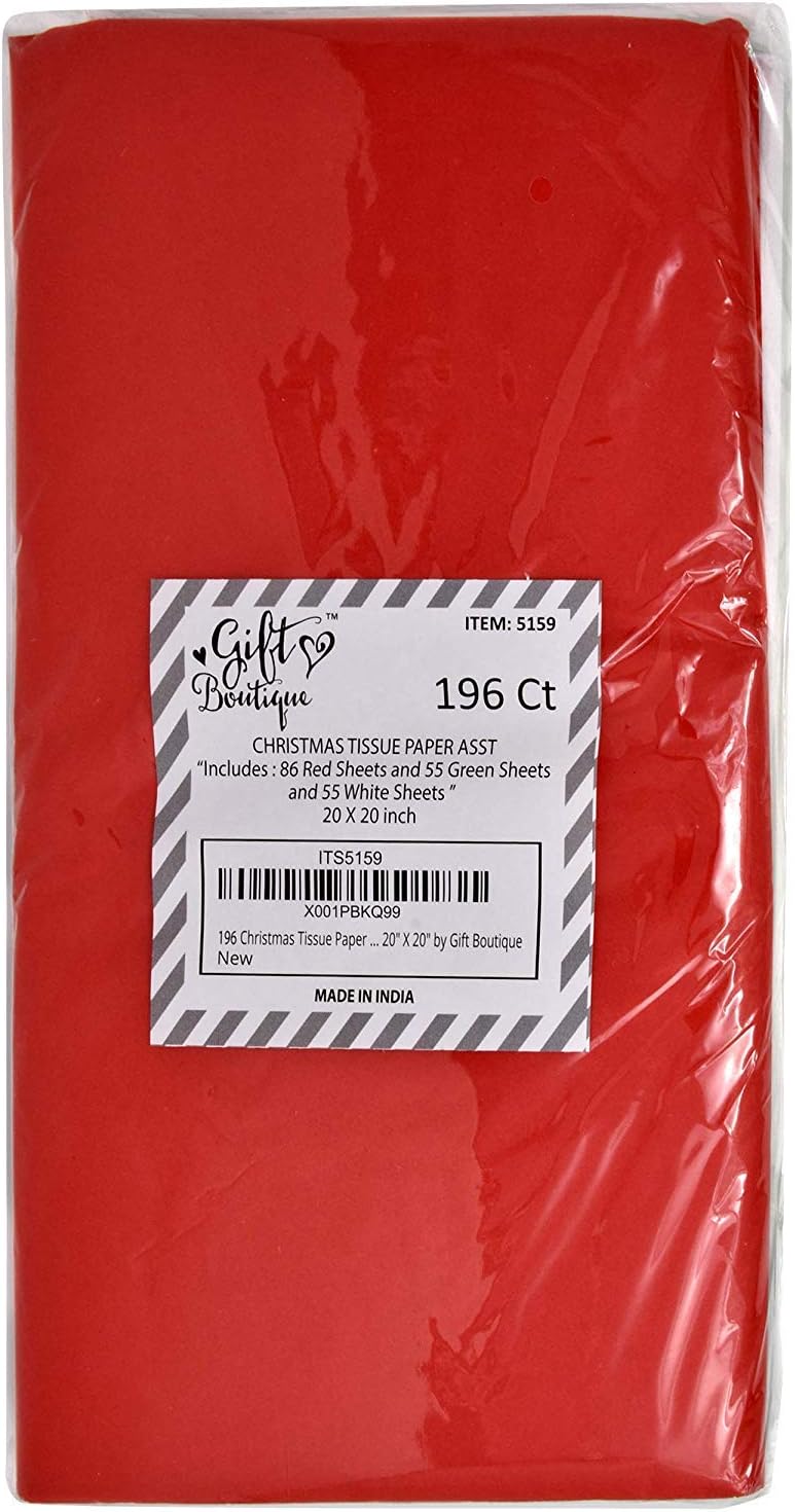 Gift Boutique 196 Christmas Tissue Paper Bulk Holiday Wrapping Sheets 20" x 20" Red Green and White Assorted 86 Red, 55 Green and 55 White Sheet : Health & Household