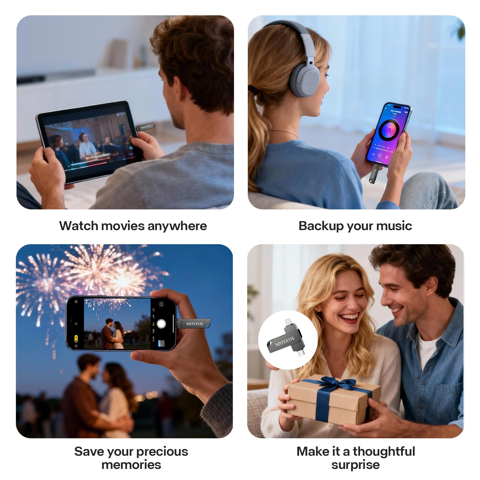 256GB Chiavetta USB per iphone senza App, 3 in 1 Memoria Esterna per iphone per 1Phone 1Pad Android e PC USB C Pen Drive per Foto, Video e File