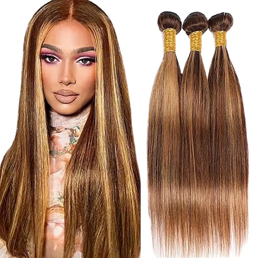 Human Hair Bundles Straight Tissage Naturel Cheveux Humain 100% Unprocessed Brésilienne Remy Virgin en lot Meches Weave Extensions Double Weft Color Highlight Blonde 18 20 22 Pouces