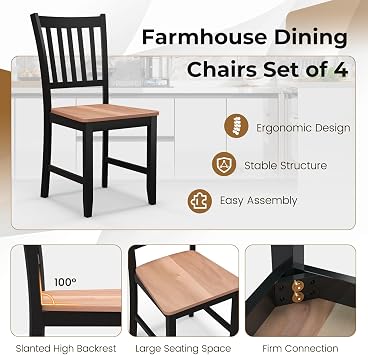 GIANTEX Wooden Dining Chairs Set of 4, Farmhouse Kitchen Chairs