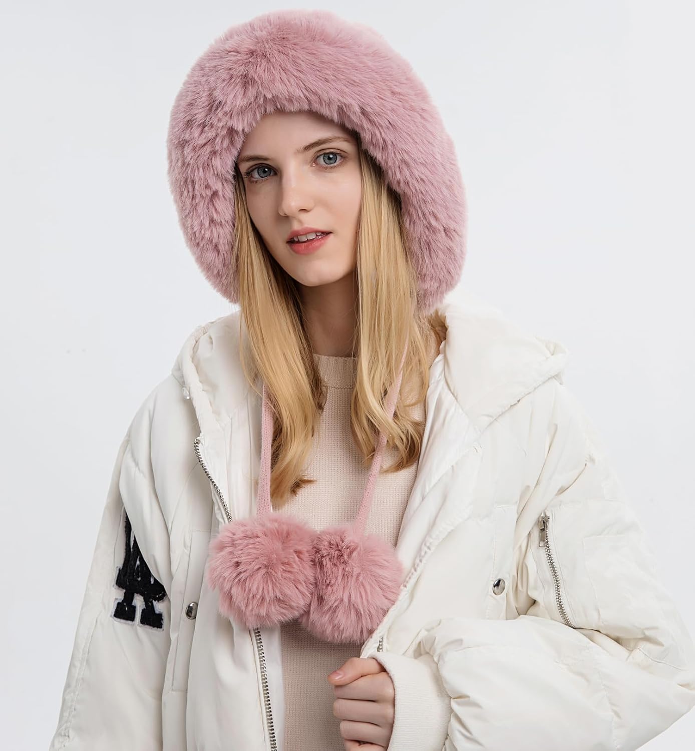 Women Winter Peruvian Cover Ears Beanie Hat Ear Flaps Sherpa Ski Snow Hats Knit Fleece Lined 3 Pom Pom - Image 3