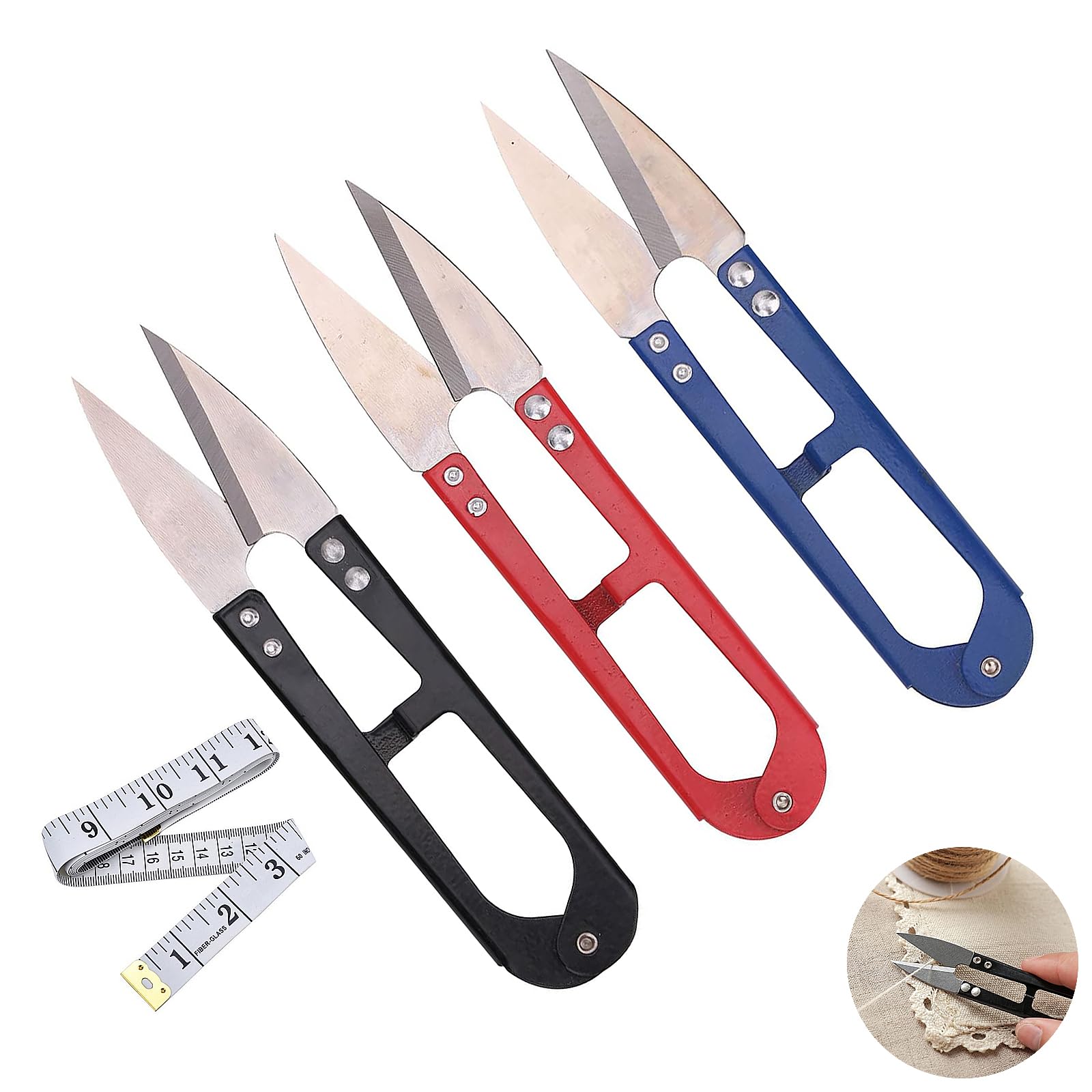 3 PCS U Sewing Scissors Clippers, Sewing Scissors Small, U-Shaped Scissors, Sewing Snips, for Stitch, Craft & DIY Supplies with Bonus Ruler(Random Colour)