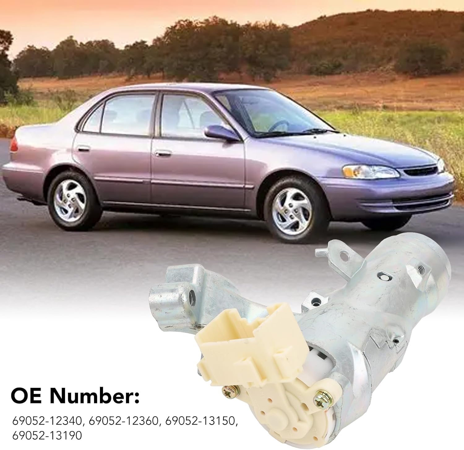 Ignition Lock Cylinder Kit for Geo Prizm 1993-1997, Ignition Switch Lock Cylinder Set with Keys, Part No. 69052‑12340, 69052‑12360, 69052‑13150, 69052‑13190