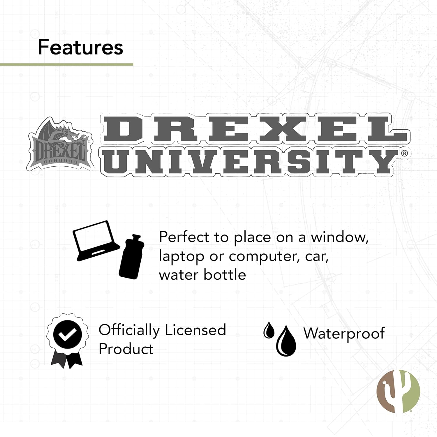 Desert Cactus Drexel University Sticker Dragons Name Logo Vinyl Decal Laptop Water Bottle Car Scrapbook (8 Inch Sticker) - Image 4