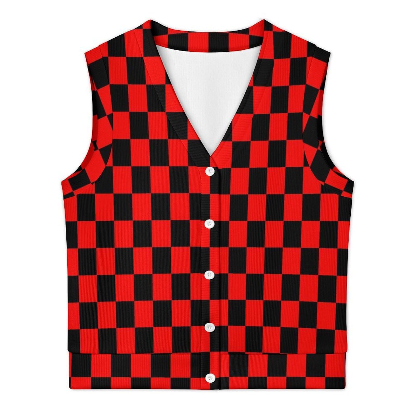 Checkered Chessboard Women V Neck Sweater Vest Knit Sleeveless Cardigan Fashion Knitwear Tank for Casual Wear Gifts