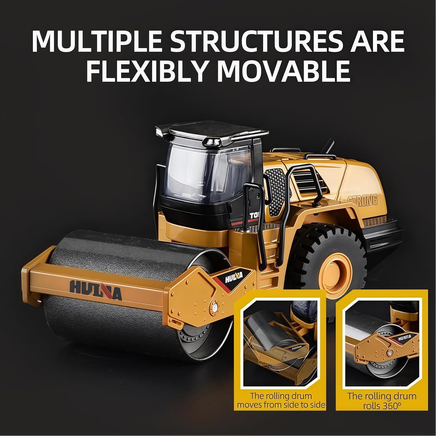 1/50 Scale Metal Road Roller Toy, Metal Construction Vehicles Model Toy, Outdoor Sandbox Car Toys, Birthday Gift Toddler Boy Kid Child image 2