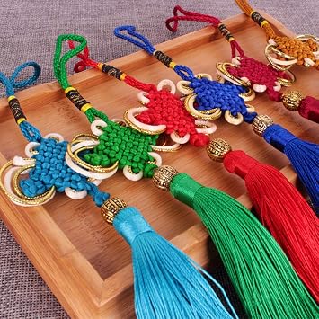 Satin Silk Handmade Chinese Knot with Soft Tassels for Wealth and Good Fortune for Home Office Decor&Car Hanging Decoration(8 Pieces)