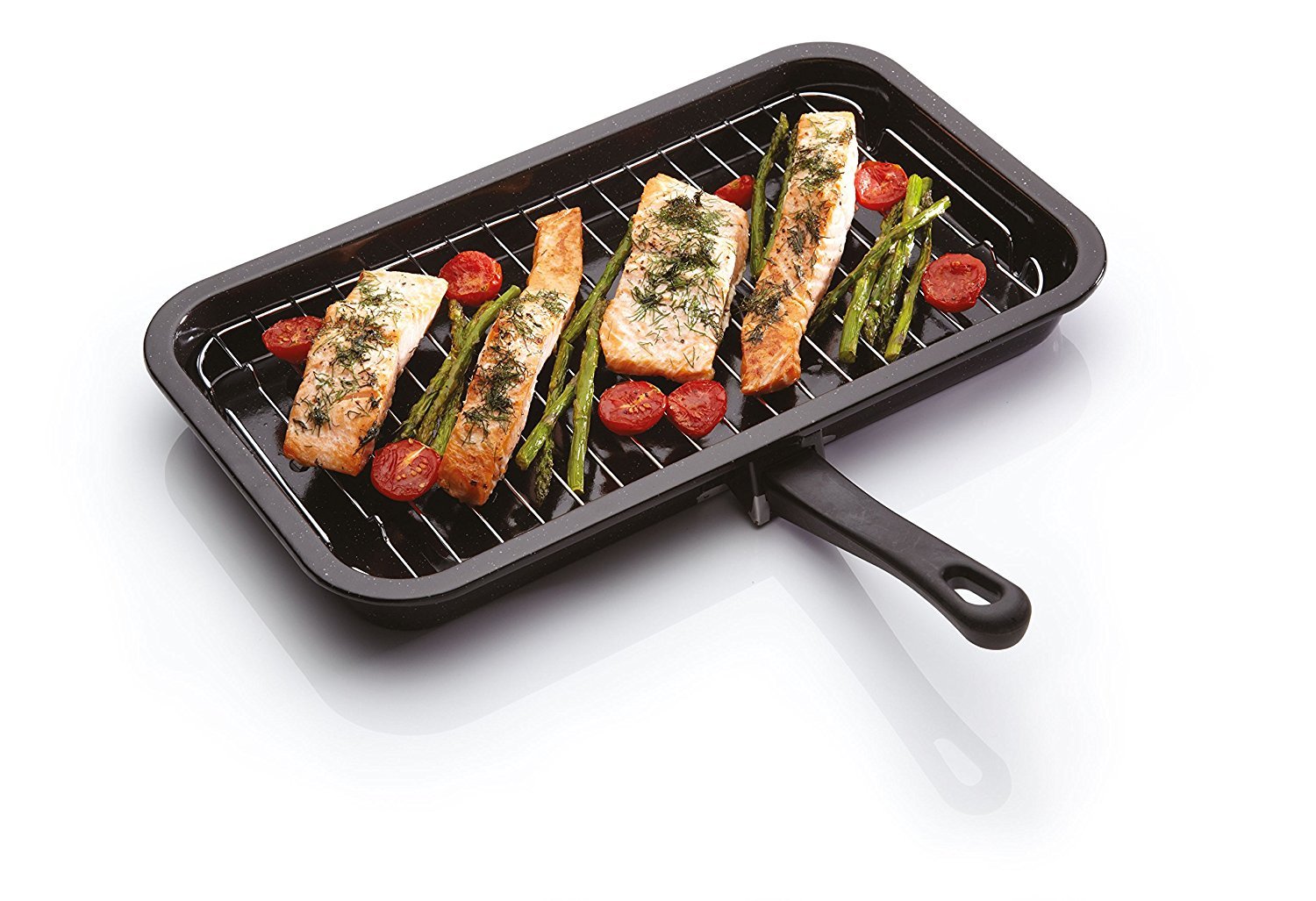 KitchenCraft Enamel Grill Pan with Reversible Rack and Detachable Handle, Oven Cookware for Indoor Grilling, Roasting and Crispy Cooking, 40 x 23cm, PFAS-Free