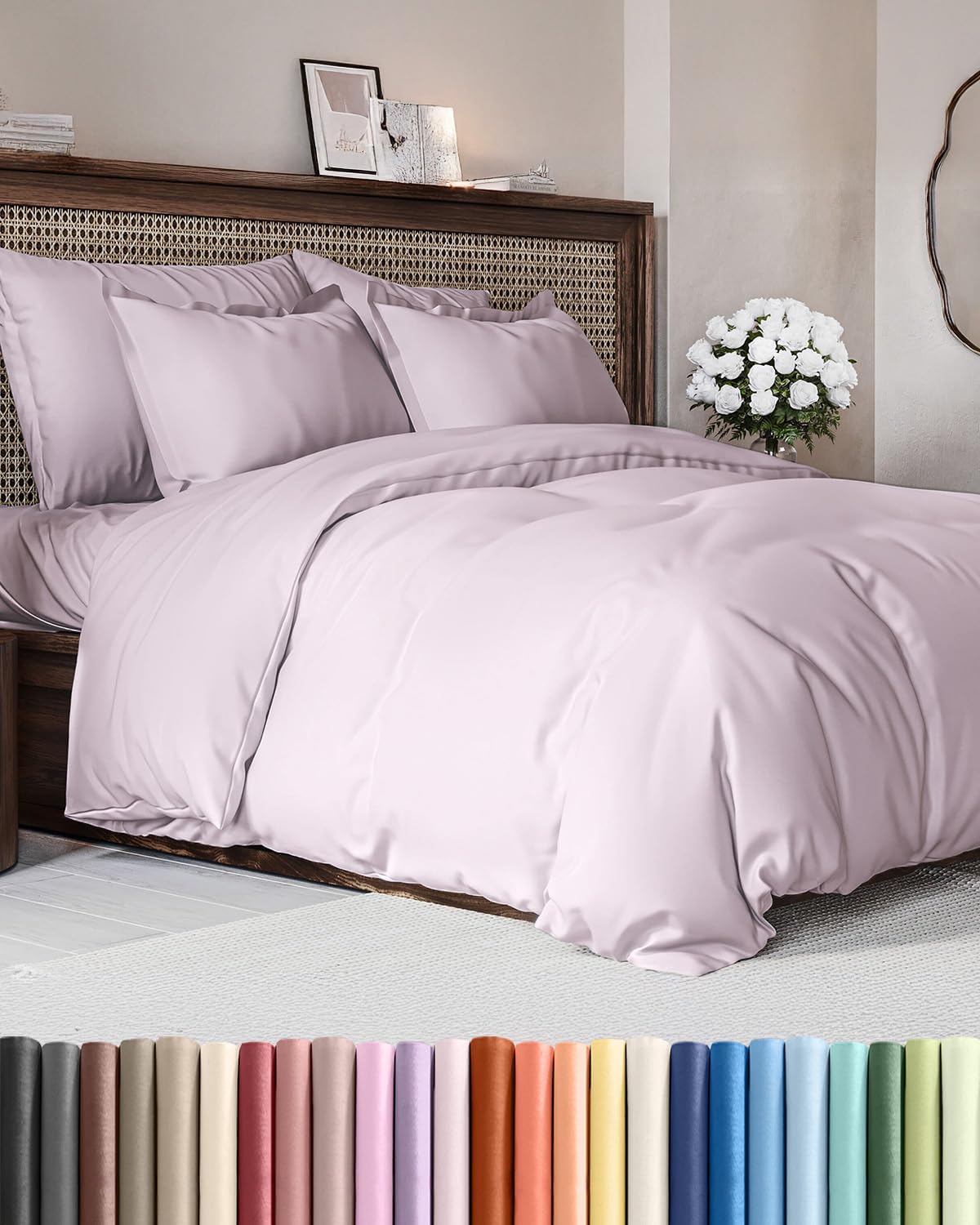 Duvet Cover Full Size Set - Extra Soft Full Duvet Cover 80" x 90" with 2 Pillow Shams - Hotel Luxury, Easy Care & Fade Free with Zipper Closures & Ties - Comfy, Cozy and Breathable (Light Lavender)