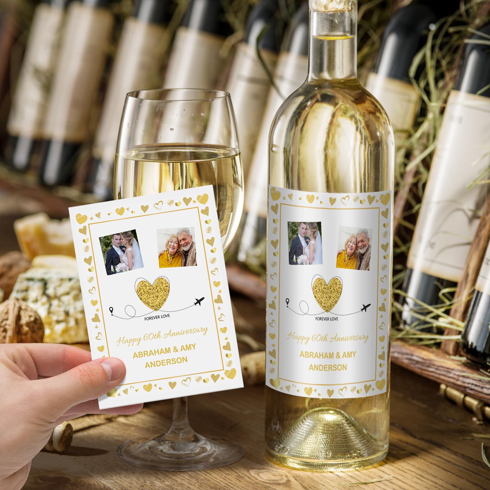 Wine Labels for Bottles Personalized Photo Text Custom Gift for Wedding Birthday Anniversary Retirement Graduation Party