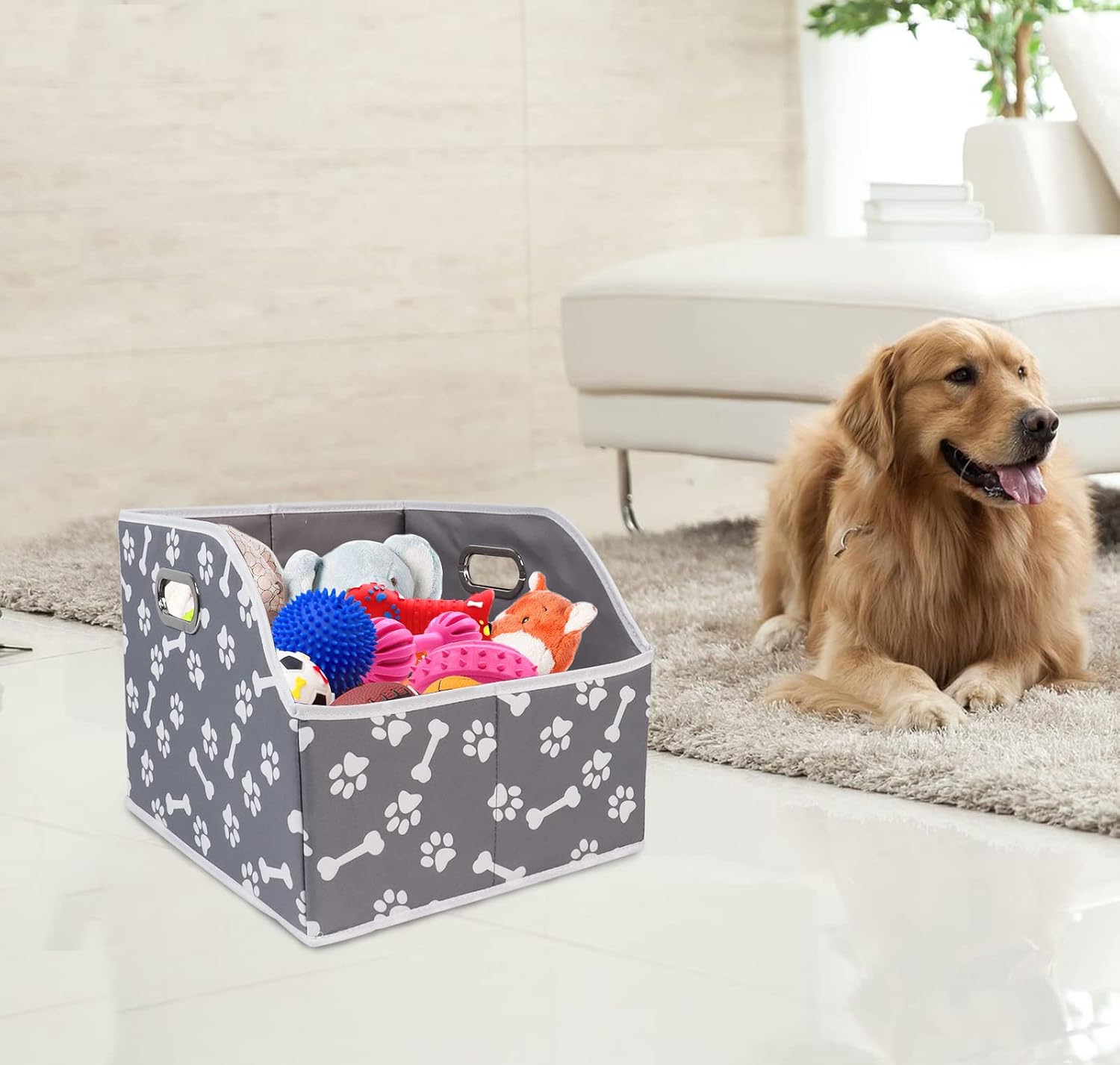 Geyecete Big Dog Toys Storage Bins Canvas Foldable Fabric Trapezoid with metal handles pet Baskets,Storage Bin Large toy box Organizer-BonePaw