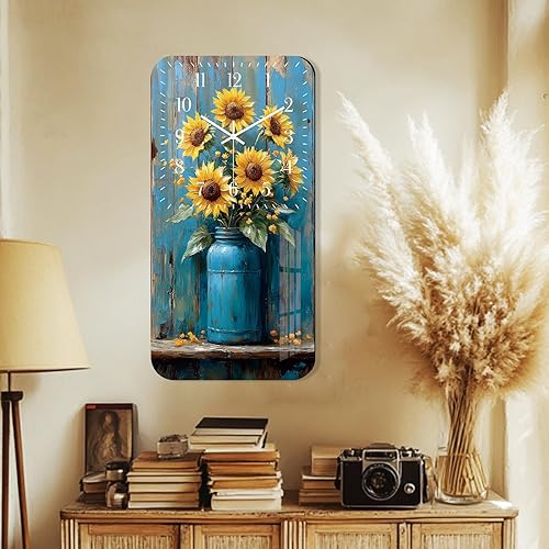 Miniatura 2 de Reloj de pared grande para sala de estar, reloj de pared de girasol, funciona con pilas, 24 pulgadas, reloj de pared rústico de granja que no hace