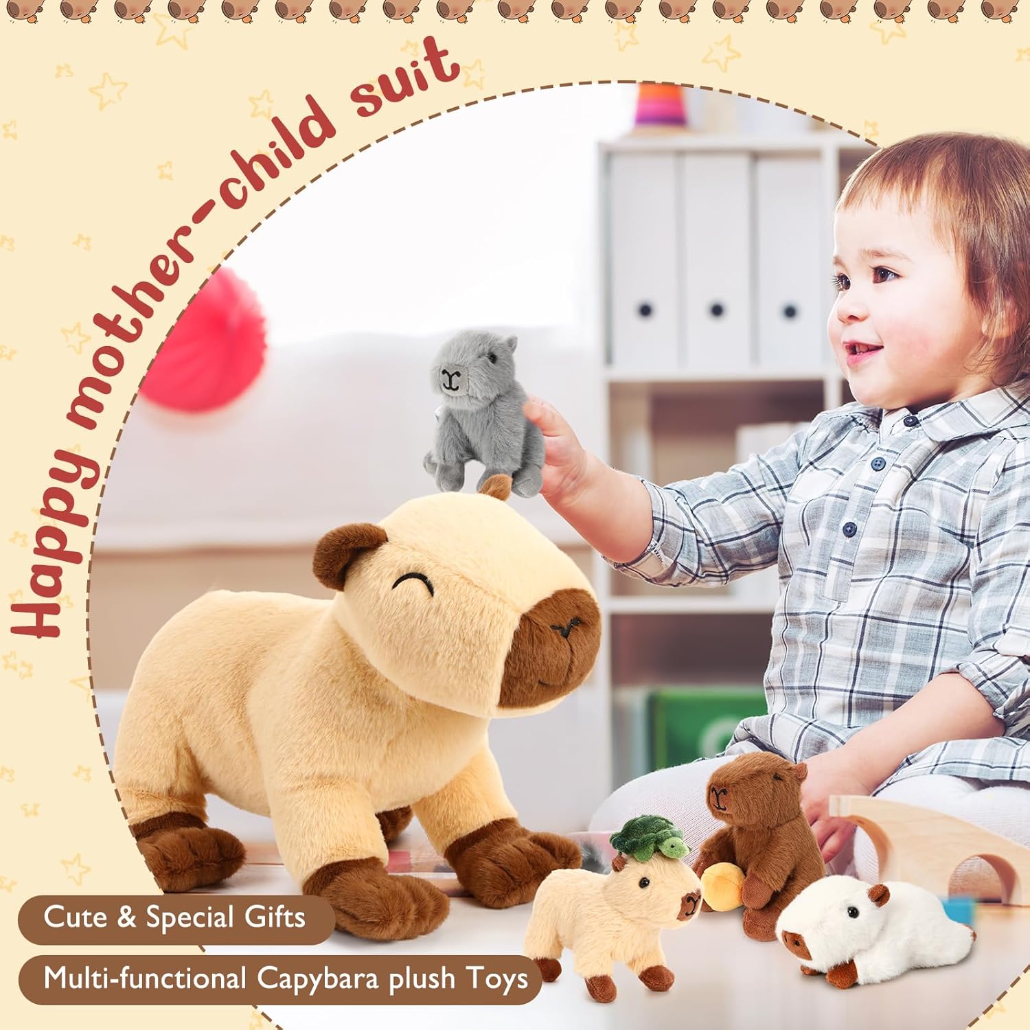 5-in-1 Capybara Stuffed Animals with Babies Inside, 15.75'' Capybara Mommy with 4 Cute Babies Set, Plush Pillow for Girls Boys Birthday Valentines Gifts(Standing)