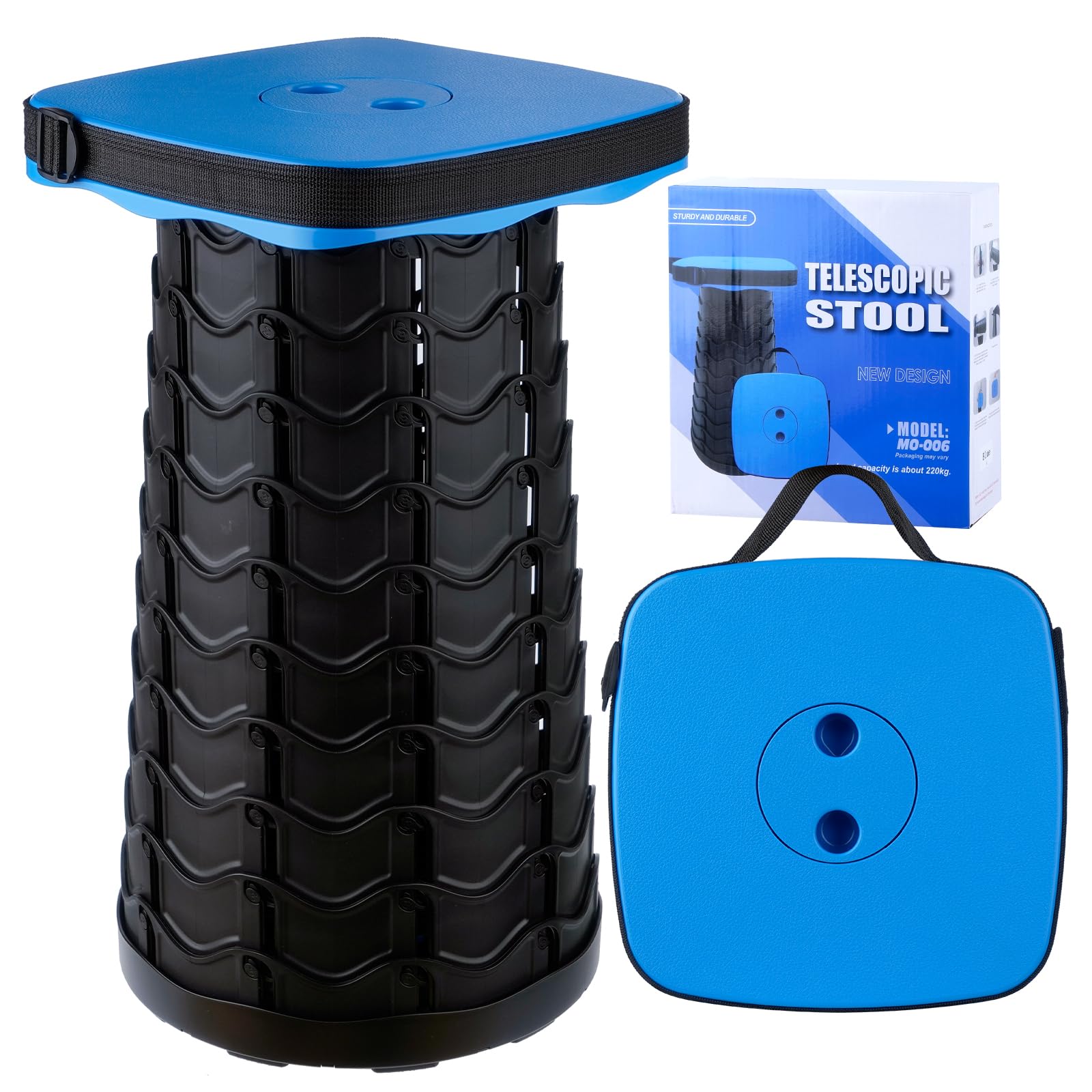 Taburete Plegable Portatil, Taburete Telescópico Azul, Taburete Retráctil, Silla Portatil Ligera para Viajes, Pesca, Senderismo y Camping, Carga Máxima 485LBS/220KG