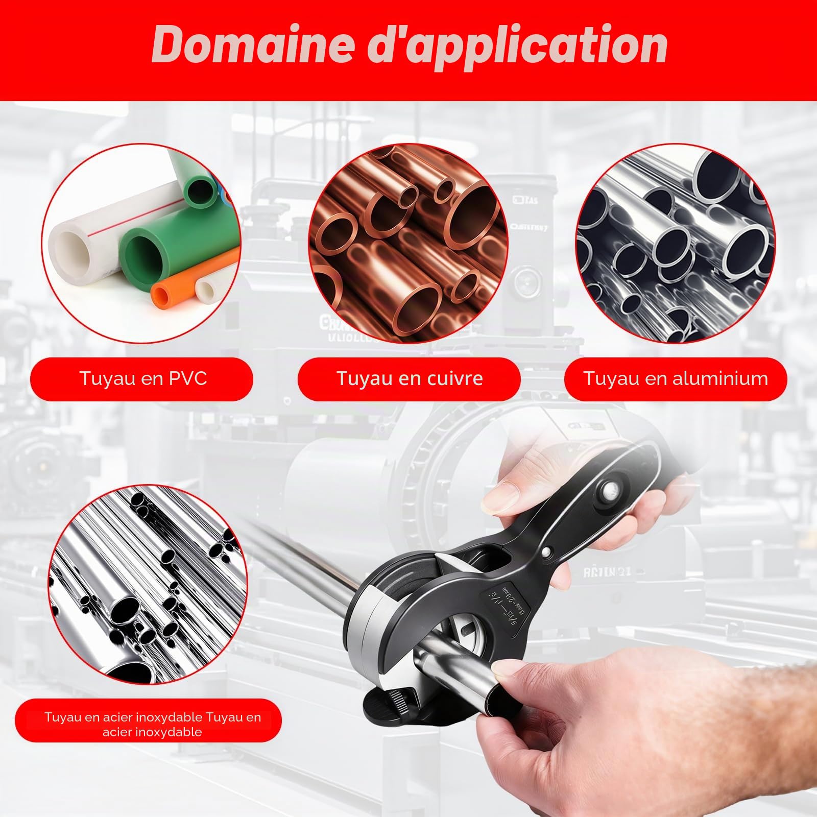 coupe tube à cliquet en acier cuivre 8-29 mm | coupe tube cuivre | coupe tuyau pour acier inoxydable PVC aluminium | avec 3 roulettes de rechange et outils d'ébavurage