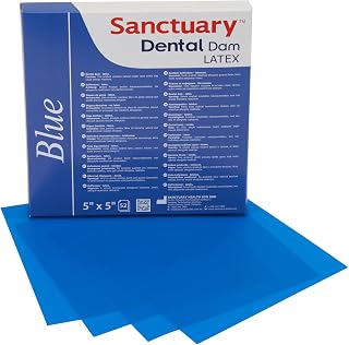 (MADE IN MALAYSIA) SANCTUARY DENTAL DAM LATEX 6"X6" (Heavy Gauge) Blue Unscented, 36 Sheets, Powder-Free (Product Of Malaysia)