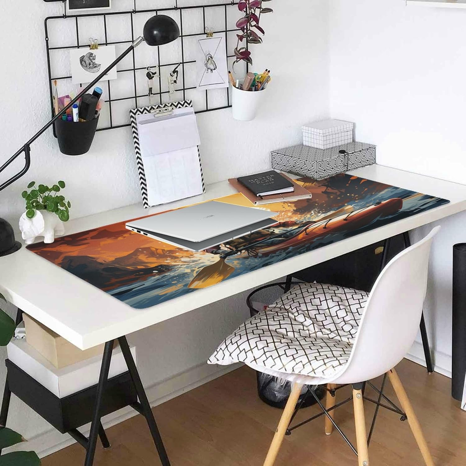 Durable and Washable Kayak Designed Mouse Pad 35.5 x 16 Inch, Non-Slip Rubber Base, Ideal for Easy Typing and Gaming