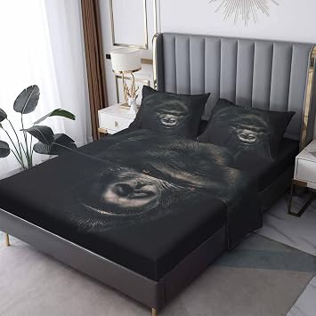 Gorilla Sheets Queen Size Bed, 3D Animal Pattern Bedding Sheets & Pillowcases - 16 Inch Deep Pocket, Super Soft Microfiber Printed Sheet Set 4 Piece