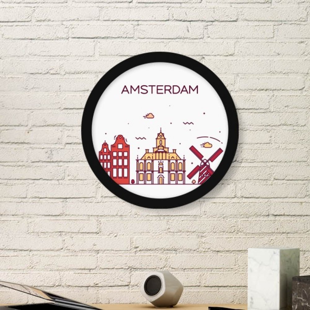 Cadre photo rond Amsterdam noir pour sticker mural de salon ou décoration de bureau moderne